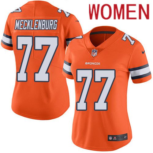 Women Denver Broncos #77 Karl Mecklenburg Orange Nike Rush Vapor Limited NFL Jersey